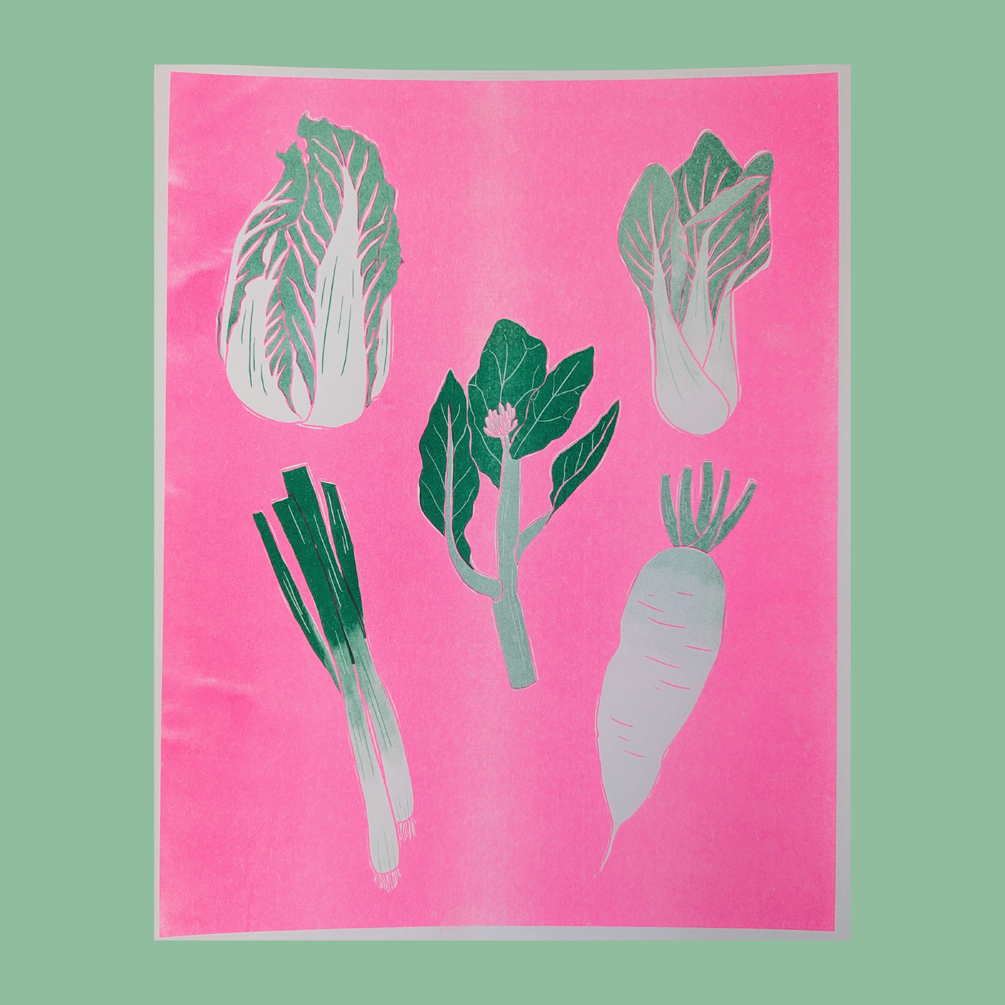Asian Vegetables Risograph Print | 11"x14"
