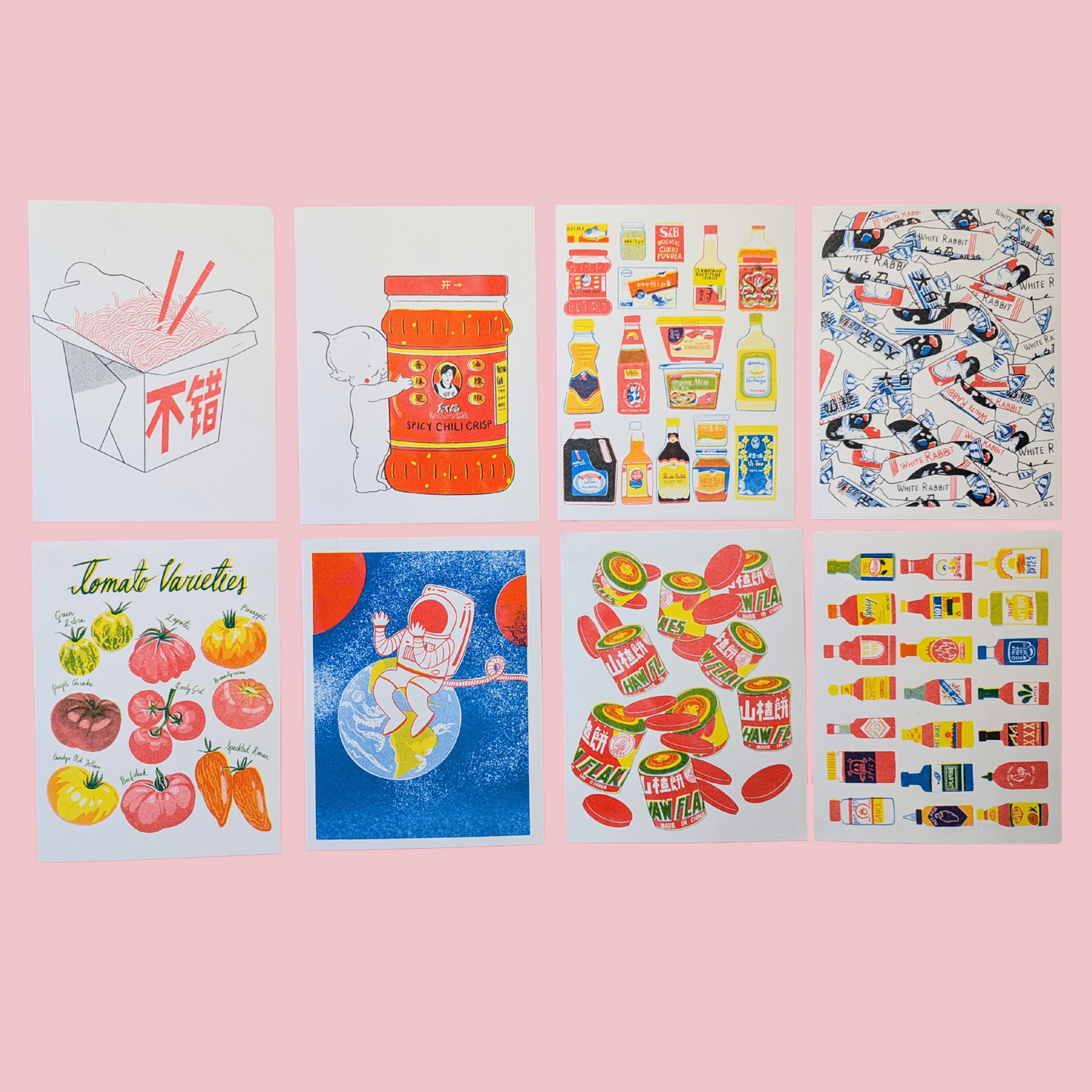 Risograph Postcard Variety Pack | 8 Cards!