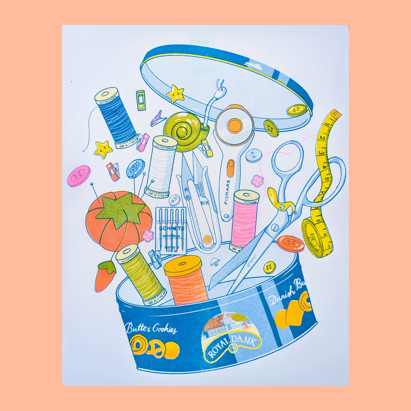 Butter Cookie Sewing Supplies | 11"x14" Risograph Print