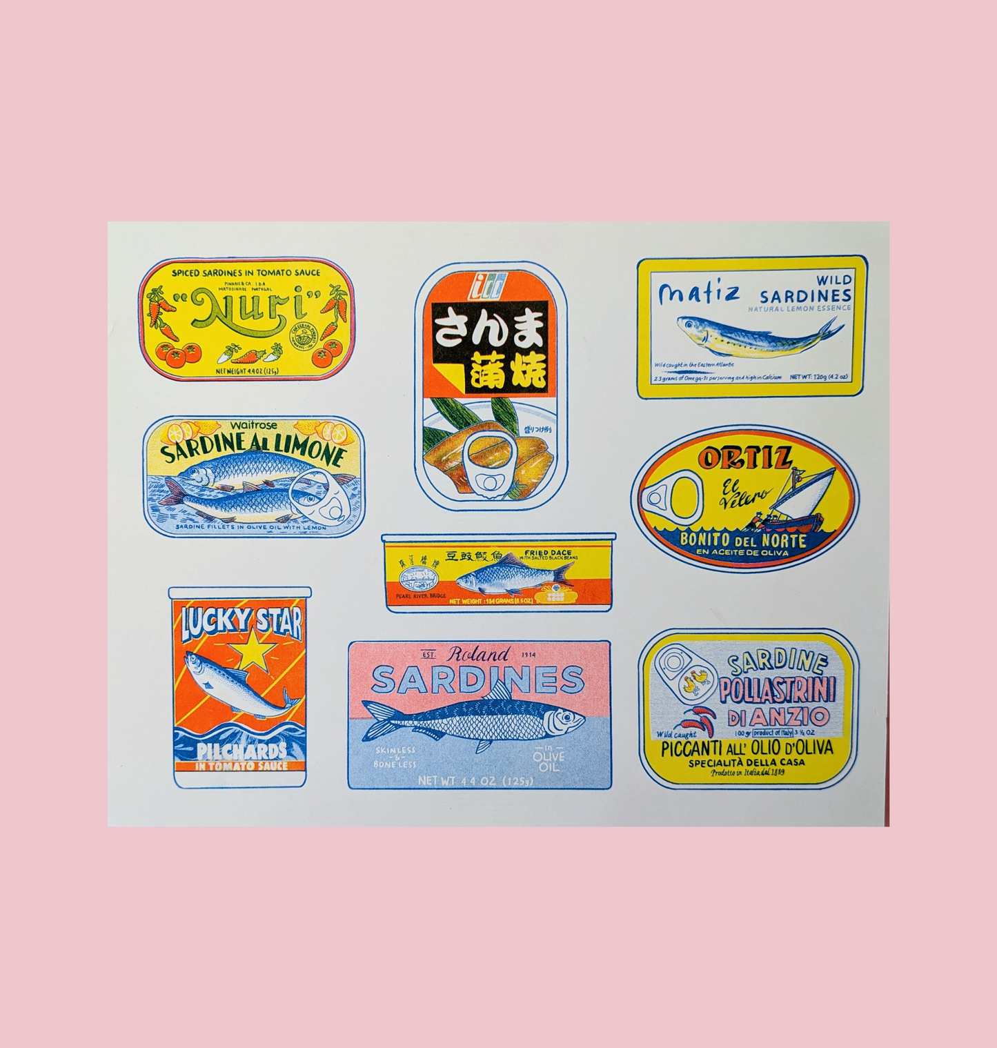 Tinned Fish 8.5"x11" Risograph Print