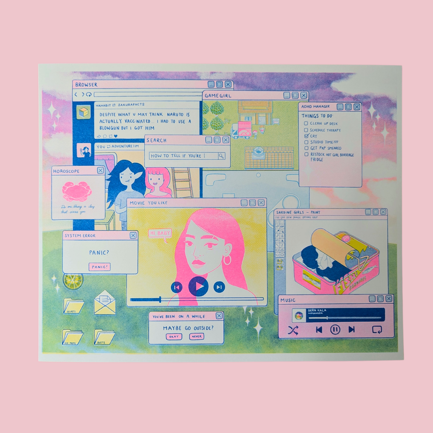 Screensaver | 11"x14" Risograph Print
