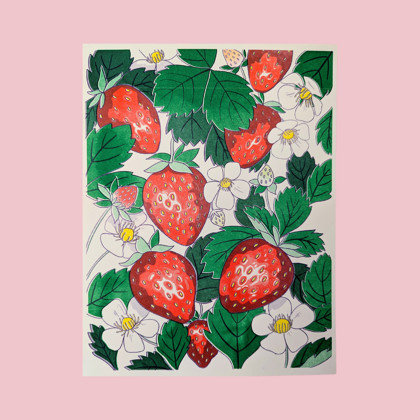 Strawberry Strawberries Risograph Print | 8.5"x11"