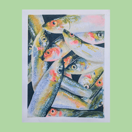Watercolour Sardine Fish Pile | 8.5"x11" Risograph Print