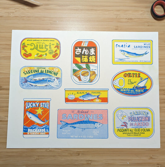 Tinned Fish 8.5"x11" Risograph Print